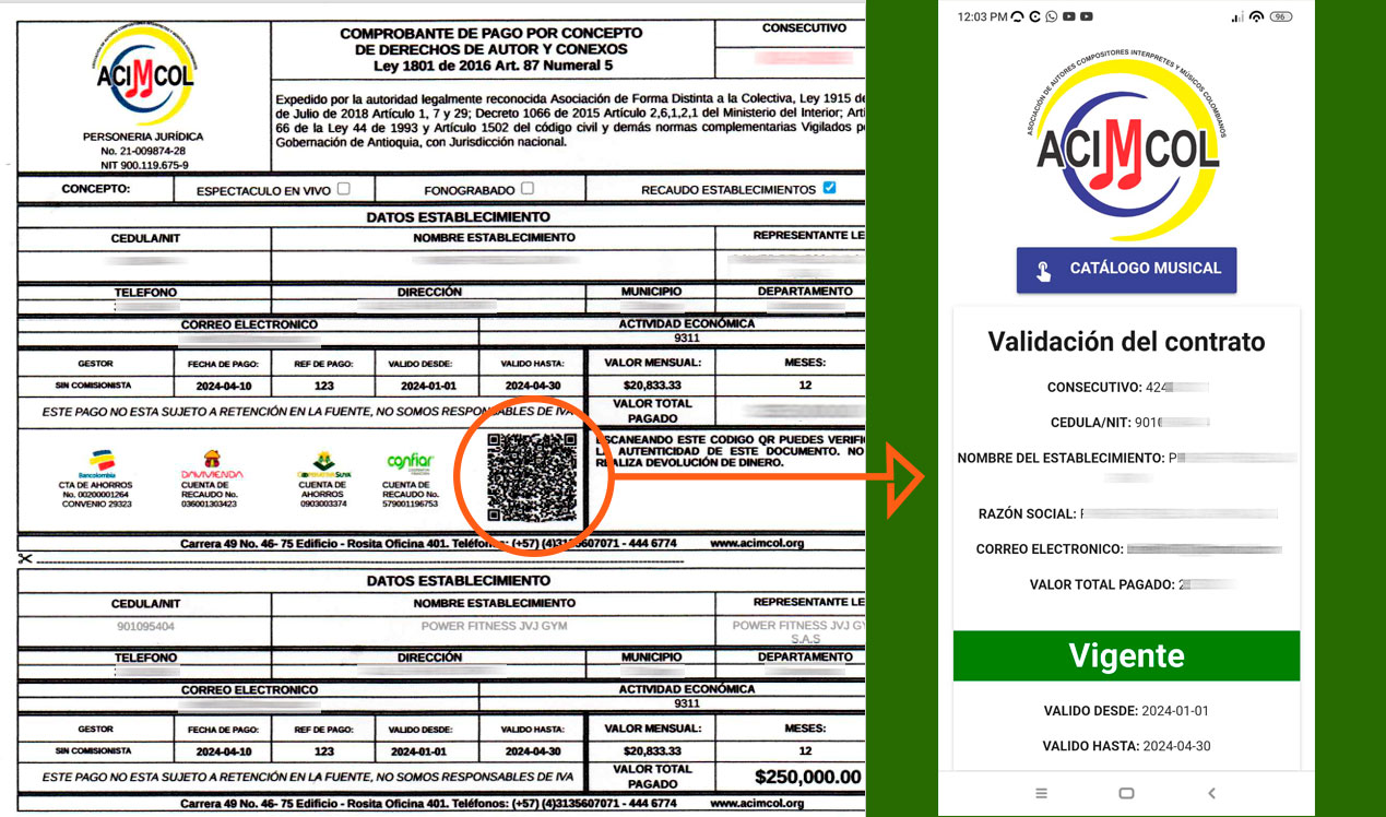 Muestra de un certificado legitimo.